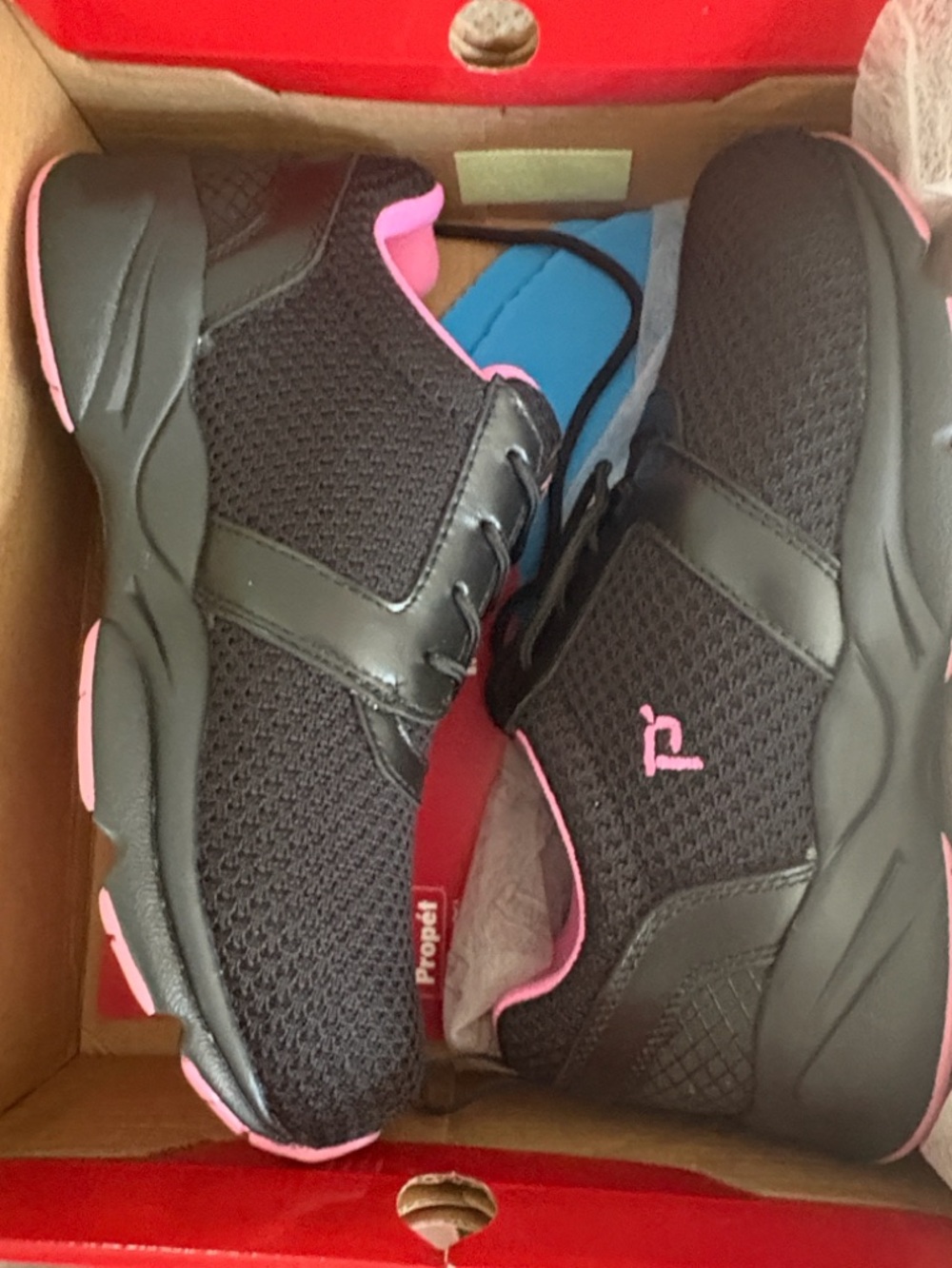 Propet Black Athletic Walking Shoes with Pink Accents